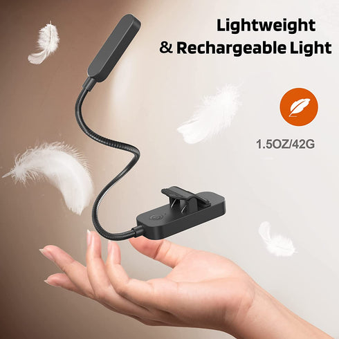 Clip on Book Light for Reading in Bed, AXX Rechargeable Reading Lights for Kids, Amber Clip Lights for Reading - LED, Small, Battery Operated, Lightweight, Portable Book Light for Bookworms (2 Pack)