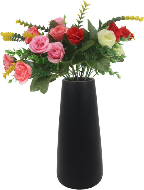 Gemseek 8 inch Black Ceramic Flower Vase, Modern Vase for Living Room Indoor Home Decor, Wedding Centerpieces/Arrangements