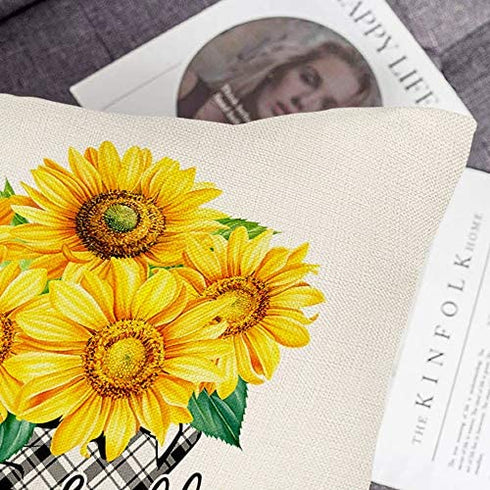Hexagram Rustic Sunflower Pillow Covers 18 x 18 Set of 4 Decorative Farmhouse Cow Truck Design Soft Linen Throw Pillow Cover Cushion Case for Sofa Bench Living Room Indoor Outdoor Home Decor