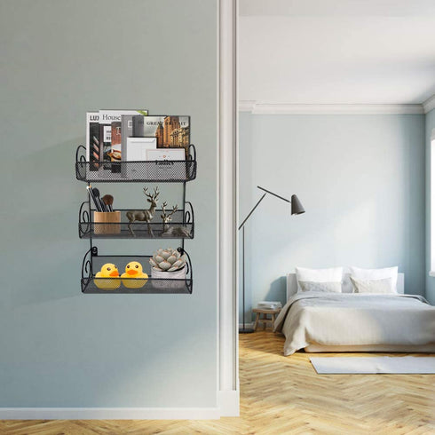 Giftgarden 3 Tier Over The Door Spice Rack, Wall Mount Hanging Spice Organizer for Cabinet Pantry Kitchen, Black