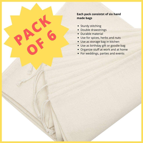 100 Percent Cotton Muslin Drawstring Bags 6/12/24 Pack For Storage Pantry Gifts Shoes