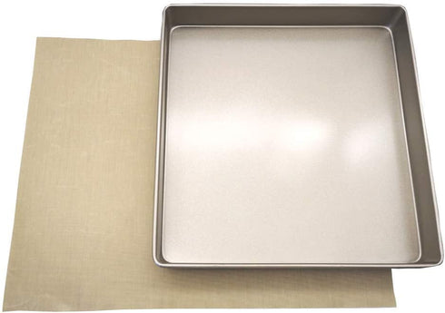 POKALI 11x11x1.5inch Carbon Steel Square Nonstick baking sheet cake pan,Angel Food Cake and Cheesecake Bakeware Pans,Square Bakeware Roasting Tray +1Reusable Baking Sheet Liners(11inch)