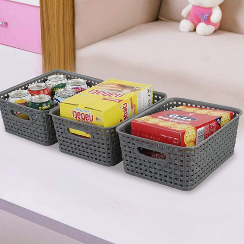Nicesh 4-Pack Gray Plastic Small Storage Baskets, 10" x 7.7" x 4"