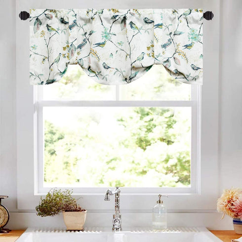 Leeva Valances Tie Up Small Curtains and Valance for Living Room, Rod Vintage Tie-up Swag Valance Half Windows Treatment for Kid's Room, One Panel, 52X18 Inch, Green
