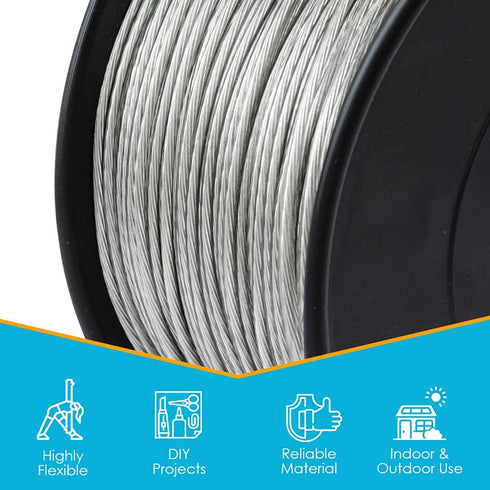 Houseables Wire, Vinyl Coated, 500 Feet, 1/16 Inch, Braided Stainless Steel Cable, Plastic Covered, Heavy Duty, Stranded Rope for String Lights, Artificial Flower, Wreath Making, Trellis, Clothesline