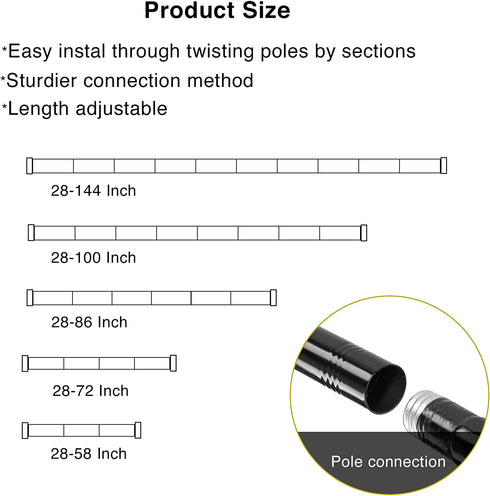 Black Curtain Rods for Windows 28 to 86 Inch - 1 Inch Small Curtain Rod with Window Treatment Hardware - Easy Instal Simple Outdoor Curtain Rod for Patio Door Bedroom