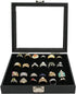 Jewelry Storage Case, Black Wooden 36 Slot Velvet Glass Ring Storage Box Display, Stand Case Holder Organized Tray for Jewelry Showcase
