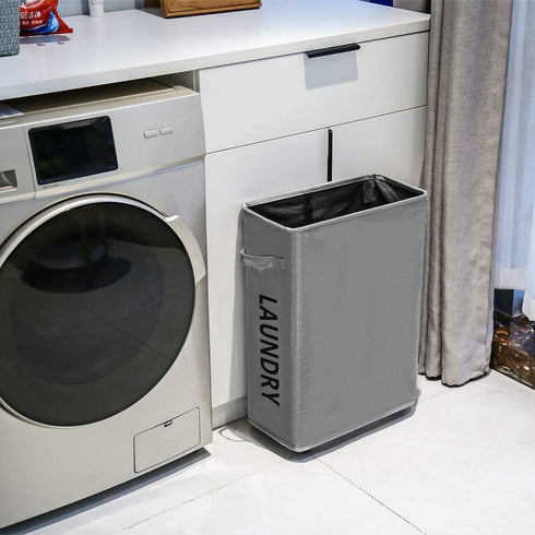 ZERO JET LAG 45L Slim Laundry Hamper on Wheels Rolling Thin Laundry Basket Clothes Basket Tall Dirty Clothes Bin Storage Basket Organizer Sorter Bedroom Bathroom 15—8—22 in (22 Inches,Grey)