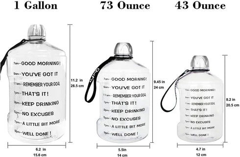 BuildLife 1 Gallon Water Bottle -Motivational Fitness Workout with Time Marker/Drink More Daily/Clear BPA-Free/Large 128OZ /73OZ Capacity