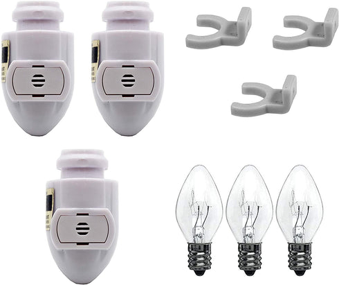 Creative Hobbies White Auto On Sensor Plug in Night Light Module Includes 3 Bulbs and 3 Plastic Clips, Great for Making Your Own Decorative Night Lights, Pack of 3