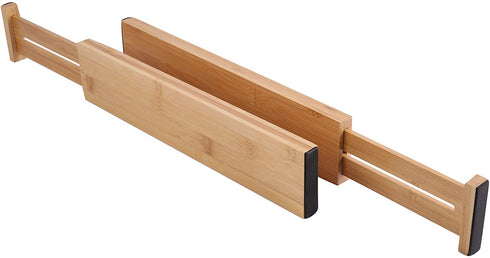 Lawei 4 Pack Bamboo Drawer Dividers - Adjustable Expandable Drawer Organizers Spring Loaded Drawer Separators for Kitchen Office Room Drawer
