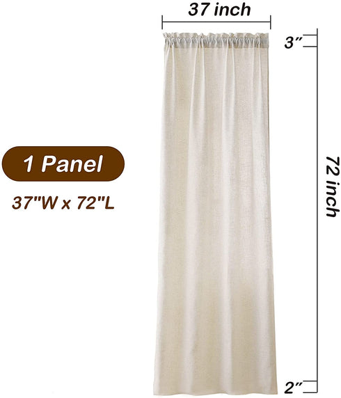 Valea Home Linen Curtains Panel 72 inch Long Light Filtering Rod Pocket Crude Drapes for Bedroom Living Room Farmhouse Long Window Curtains, Natural, 1 Panel