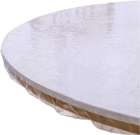 Clear Round Vinyl Fitted Tablecloth Waterproof Oilcloth Heavy Duty Elasticized Table Cover Elastic Edge Design Plastic Tablecloth Protector For Round Table (Small Round Fits Table up 40"-44" Diameter)