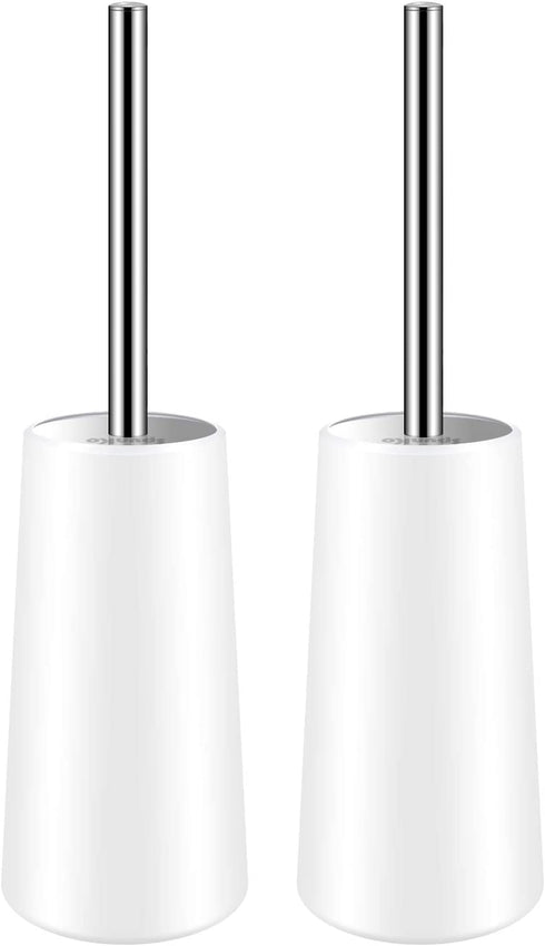 SpunKo Toilet Brush and Holder Set, 2 Pack WC Toilet Bowl Brush Cleaner with 304 Stainless Steel Long Handle, Toilet Scrubber Brush for Commercial Bathroom Restroom Deep Cleaning (White-2 Pack)