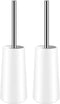 SpunKo Toilet Brush and Holder Set, 2 Pack WC Toilet Bowl Brush Cleaner with 304 Stainless Steel Long Handle, Toilet Scrubber Brush for Commercial Bathroom Restroom Deep Cleaning (White-2 Pack)