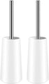 SpunKo Toilet Brush and Holder Set, 2 Pack WC Toilet Bowl Brush Cleaner with 304 Stainless Steel Long Handle, Toilet Scrubber Brush for Commercial Bathroom Restroom Deep Cleaning (White-2 Pack)