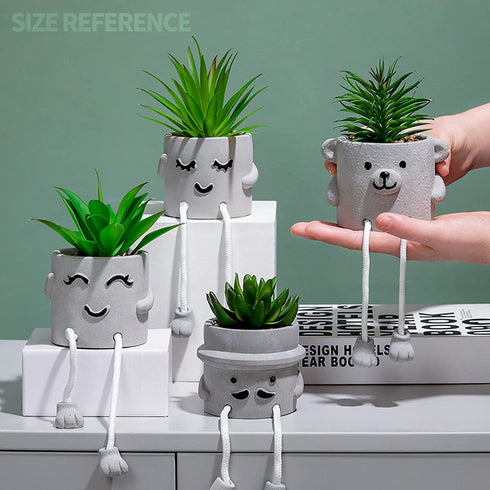 Lavenor Artificial Potted Plant Fake Succulent Plant Cute Hanging Leg Emotional Cement Potted Succulents Decor for Desk Shelf Bedroom Living Room and Office Decoration