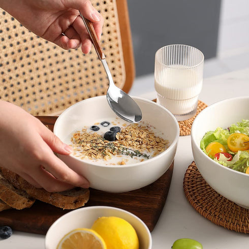 SWEEJAR 39 Ounce Serving Bowls for Salad Pasta Side Dish, 7 inch Ceramic Bowl Set for Family Daily Use, Stackable Bowls for Kitchen, Set of 4 (White)