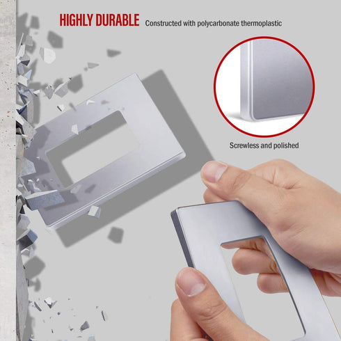 ENERLITES Elite Series Screwless Decorator Wall Plate Child Safe Outlet Cover, Gloss Finish, Size 1-Gang 4.68" H x 2.93" L, Unbreakable Polycarbonate Thermoplastic, SI8831-SV-10PCS, Silver (10 Pack)