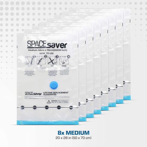 Spacesaver Premium Vacuum Storage Bags. 80% More Storage! Hand-Pump for Travel! Double-Zip Seal and Triple Seal Valve! Vacuum Sealer Bags for Comforters, Blankets, Bedding, Clothing! (Medium 8 pack)
