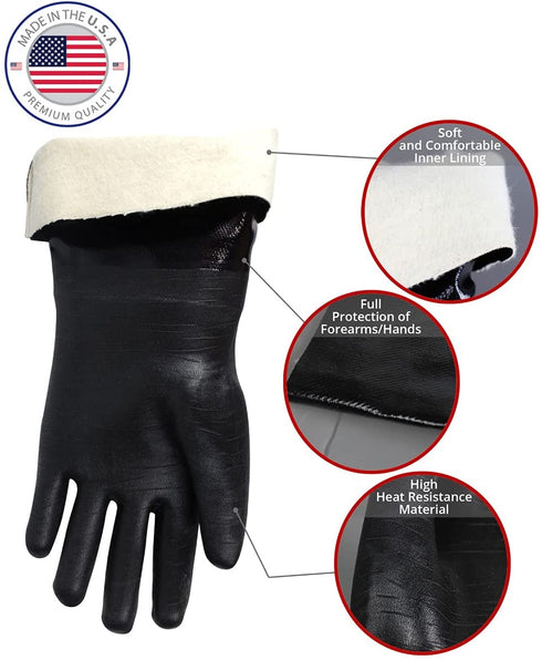 Artisan Griller BBQ Gloves Extreme Heat Resistant Grill Smoker Fryer Oven Kitchen Cooking Gloves. Great Barbecue Smoking Oyster Meat Glove Long XL Waterproof, Oil Resistant -(Size 10/XL Black)