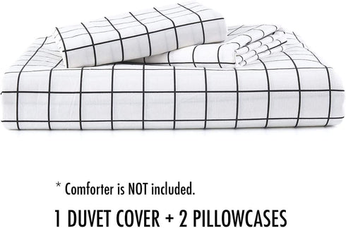 Twin Duvet Cover Set, 2 Piece - 68x90 1200 TC Plain Microfiber Down Quilt Bedding Cover with Zipper Ties for Women Rustic Farmhouse, White Grid
