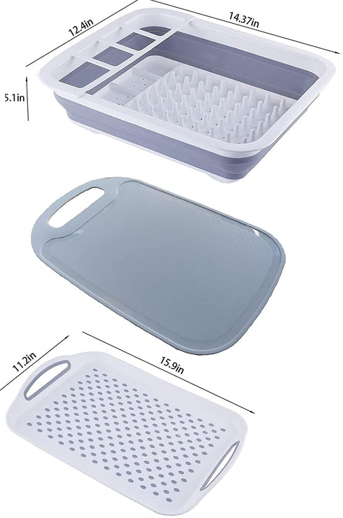 Collapsible Dish Drying Rack and Drainboard Set Portable Camp Dish Drainer Dinnerware Organizer Dish Rack Foldable Dying Dish Storage Rack for Kitchen Counter RV Camping Accessories