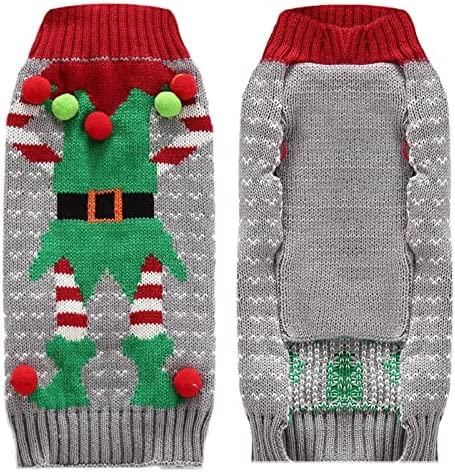 DOGGYZSTYLE Dog Cat Ugly Christmas Sweater Boy Girl Xmas Pet Clothes Holiday Puppy Costume New Year Gifts for Small Medium Large Dogs Outfits (XXS, Grey Elf)