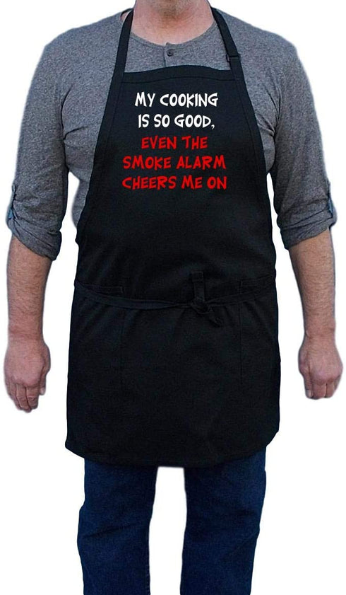 My Cooking Is So Good Funny Kitchen Aprons, Black, 2 Pockets, Adjustable Neck Strap
