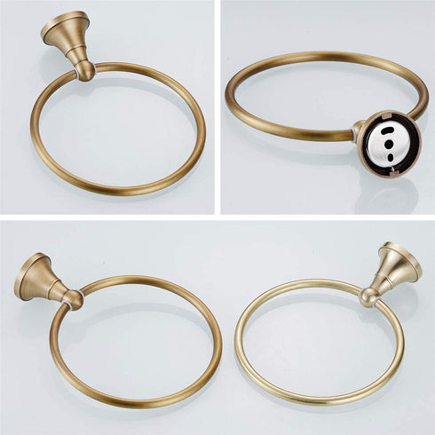Flybath Round Towel Ring Antique Brass Hanger Hand Towel Holder for Bathroom Kitchen Accessories Wall Mounted, Brushed Bronze