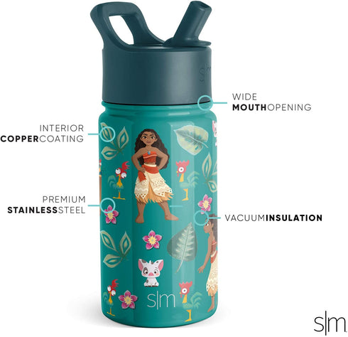 Simple Modern Disney Moana Toddler Water Bottle with Straw Lid | Reusable Insulated Stainless Steel Kids Cup | Summit Collection | 10oz, Moanas Village