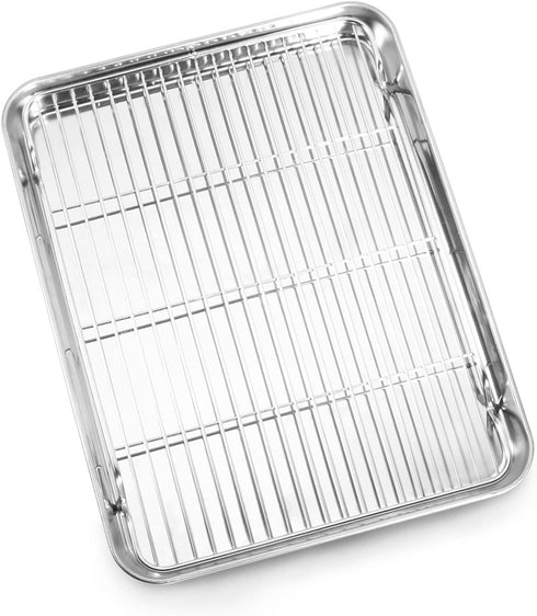 Bastwe Baking Sheet and Cooling Rack Set, Stainless Steel Commercial Grade Cookie Sheet and Rack Set, 12.5 x 10 x 1 inch, Healthy & Nontoxic & Rustproof & Easy Clean & Dishwasher Safe