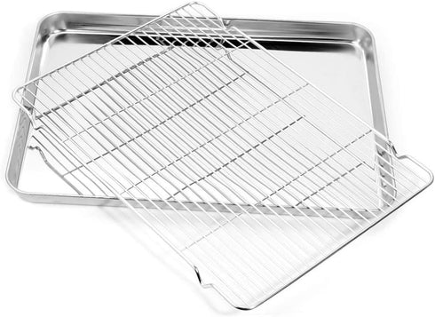 Bastwe Baking Sheet and Cooling Rack Set, Stainless Steel Commercial Grade Cookie Sheet and Rack Set, 12.5 x 10 x 1 inch, Healthy & Nontoxic & Rustproof & Easy Clean & Dishwasher Safe