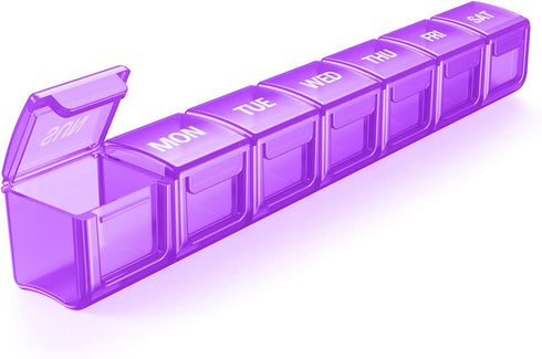 TookMag Extra Large Pill Organizer 7 Day, XL Daily Pill Cases Weekly Pill Box, Oversize Daily Medicine Organizer for Pills / Vitamin / Fish Oil / Supplements (Purple)