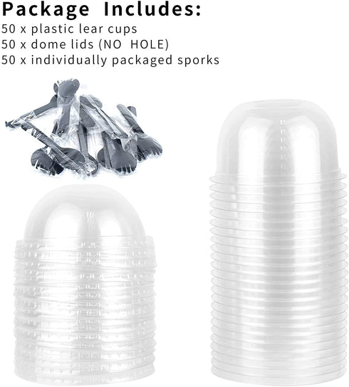 9oz Disposable Plastic Cups with Dome Lids (No Hole),50 pack Dessert Cups for Plastic Fruit, Ice Cream Cake and Mini Snack Bowls€¦