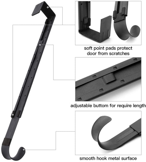 Pack of 2 Wreath Hanger,Adjustable Wreath Hanger for Front Door from 14.9 to 25 Inch,20 lbs Larger Door Wreath Hanger Christmas Wreaths,Black