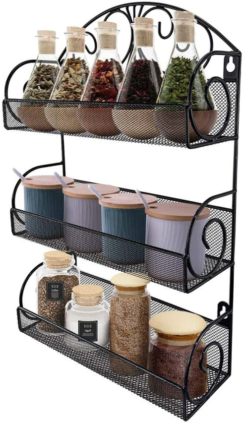 Giftgarden 3 Tier Over The Door Spice Rack, Wall Mount Hanging Spice Organizer for Cabinet Pantry Kitchen, Black