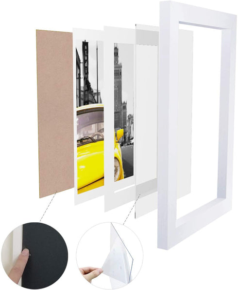 Emeyart 12x16 White Picture Frames Display 11x14 Documents with Mat or 12 x 16 Photo Without Mat Solid Wood Picture Frame for Living Room and Office Wall Decor