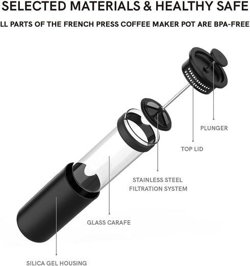 TIMEMORE French Press Coffee & Tea Maker 15oz(450ml), Heat Resistant Thickened Borosilicate Glass Coffee Press with 1 Filter Screen and Stainless Steel Stand, Durable Rust-Free Easy Clean, BPA Free