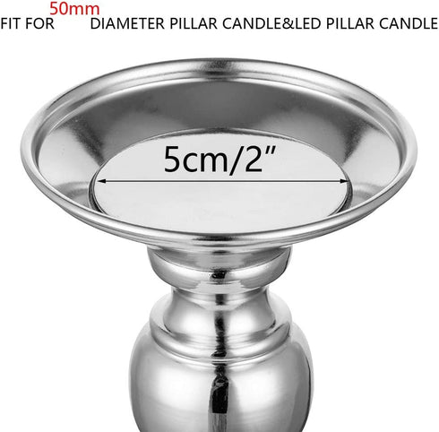 Nuptio Silver Pillar Candle Holders, Wedding Centerpieces Metal Candle Holder for 2 inches Candles Stand Decoration Ideal for Weddings Special Events Parties Living Room, 4 Pcs