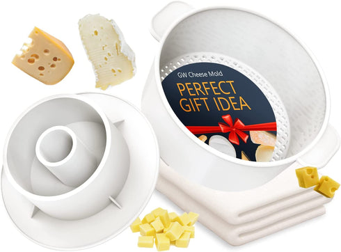 Cheese Mold with a Follower and Cheesecloth – Cheese Making Kit – Cheesemaking Supplies – Cheese Set for Press – Reusable Cheesecloth – 100% Cotton Cloth for Straining – Paneer Maker