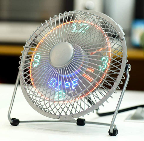 LICHAMP Clock Fan with Floating Led Time Display, Desk Usb Led Fan with Clock Light, 7"