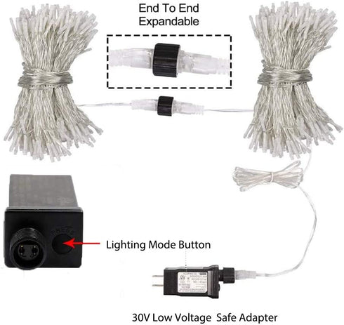 ColuzPro 108 ft 300 LED String Lights Indoor Outdoor, 30V Plug in Warm White Twinkle Fairy String Lights 8 Modes Waterproof for Christmas Wedding Party Fastival Decor