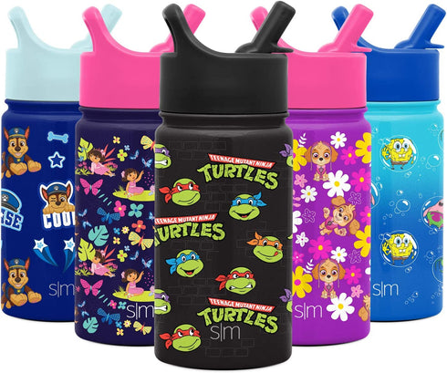 Simple Modern Kids Water Bottle with Straw Lid | Insulated Stainless Steel Reusable Tumbler for Toddlers, Girls, Boys | Summit Collection | 14oz, TMNT Turtles Unite