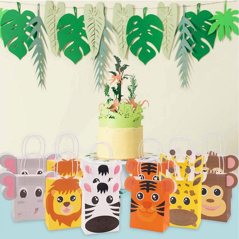 Jungle Safari Favor Bags Zoo Animals Birthday Treat Goody Bags for Kids Baby Jungle Party Favor Decorations Supplies Pack of 12