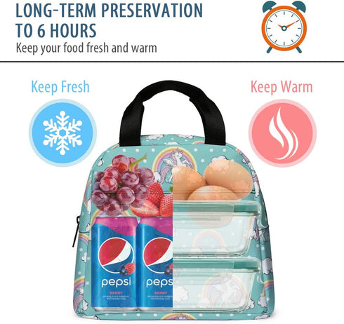 Lunch Bag for Kids, Cute Insulated Kids Lunch Box Container Reusable Cooler Lunch Tote Bag for Children Girls and Boys, School Picnic Travel Outdoors(Light Green with Unicorn)