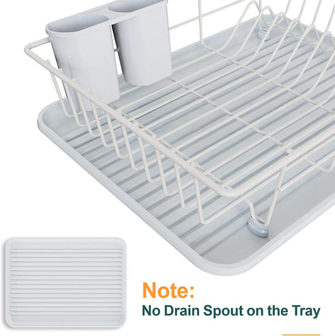 Dish Drying Rack, Veckle Sink Side Dish Rack with Drainboard Cutlery Utensil Holder Dish Drainer Wire Rack for Kitchen Countertop, White