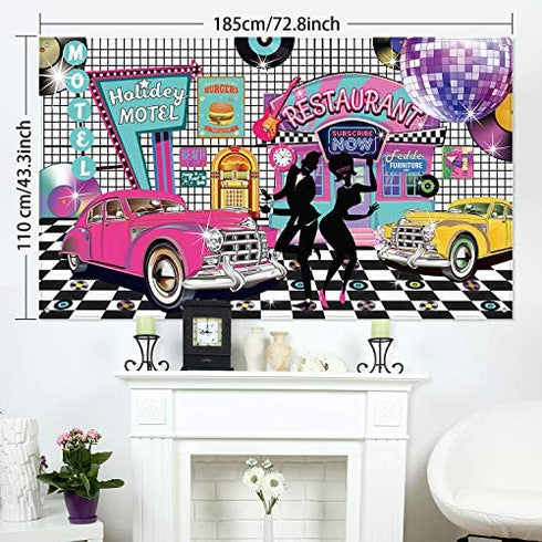 50's Theme Party Decorations Rock and Roll Party Backdrop Party Banner Classic 50s Backdrop Banner for 1950's Party Decorations, 72.8 x 43.3 Inch