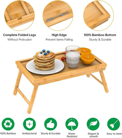 Zhuoyue Bamboo Bed Tray with Folding Legs, Lap Tray Breakfast Tray Great for Breakfast in Bed or Eating Tray