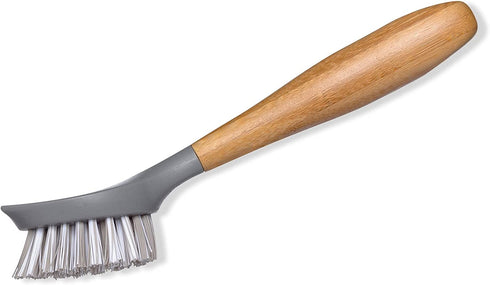 Full Circle Tenacious C Cast Iron Brush and Scraper with Bamboo Handle Skillet Scrubber with Tough Nylon Bristles, Grey, One Size, Gray